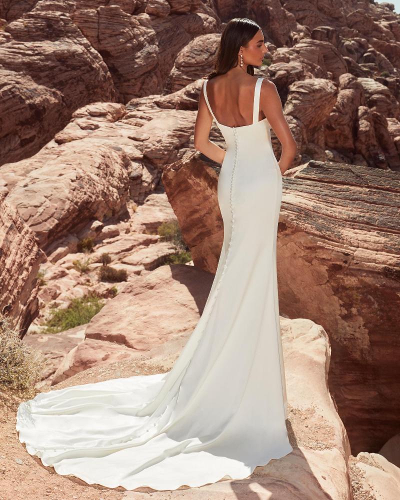Lp2404 modern minimalist wedding dress with straps and sheath silhouette2